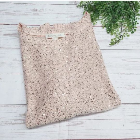 NWT Emaline Pink Pullover Sequin Short‎ Sleeve Sweater Blouse Size XL - Picture 7 of 16